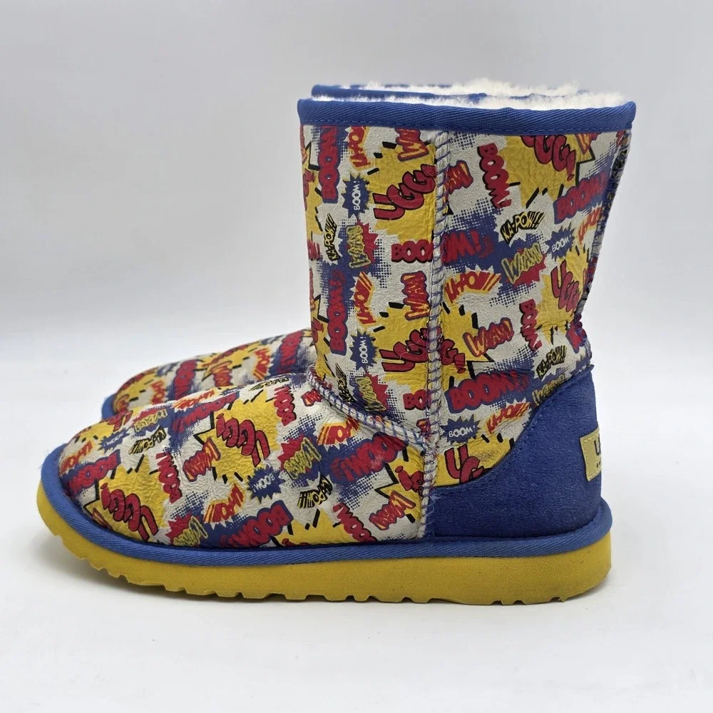 UGG Kids Classic Shearling Leather Boots Limited Edition Comic Book Print 4 34